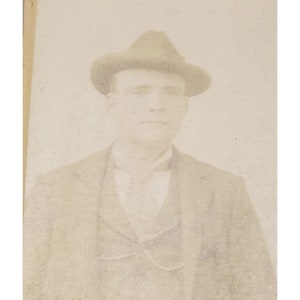 Antique CDV Cabinet Card, Young Man in Victorian Hat and Tie with Watch Chain, Fancy Period Portrait