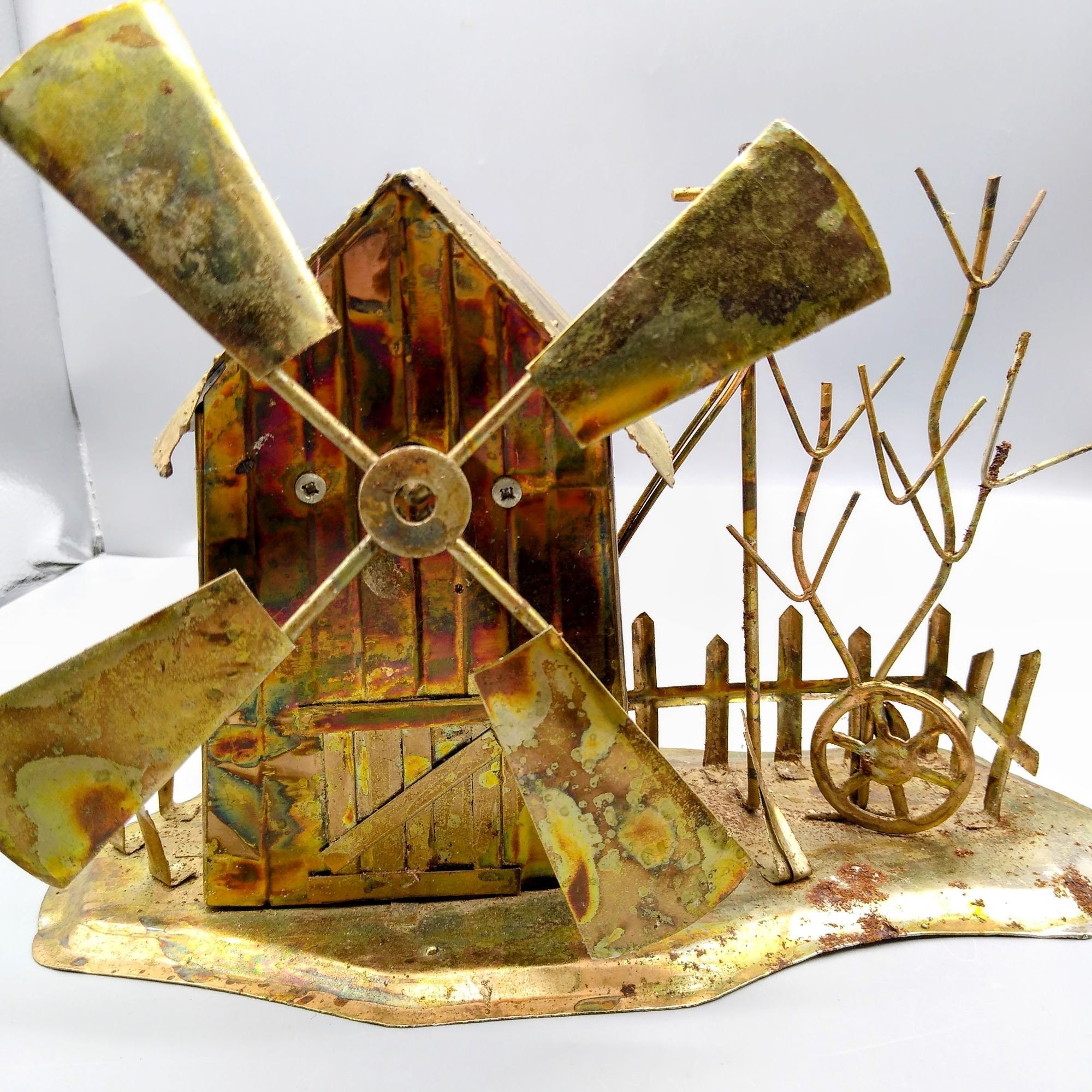 Vintage Scrap Metal Sculptural Music Box Copper and Gold Tone