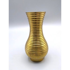 Elegant Vintage Brass Ribbed Bud Vase, MCM Mid Century Mod Minimalist, Made in India Decor