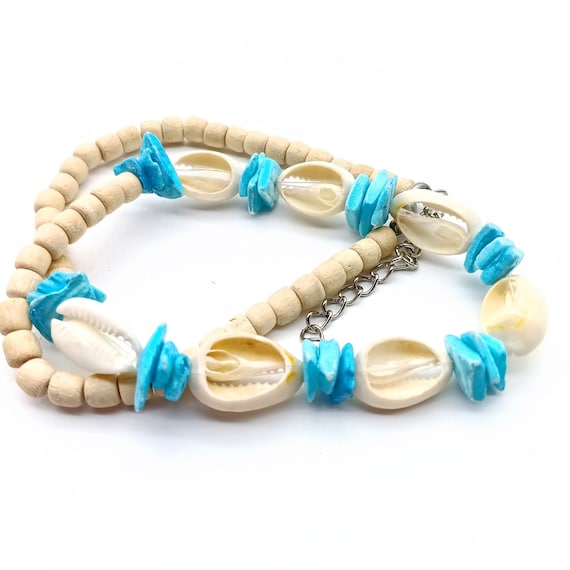 Retro Seashell Choker with White Shell Slices and… - image 2