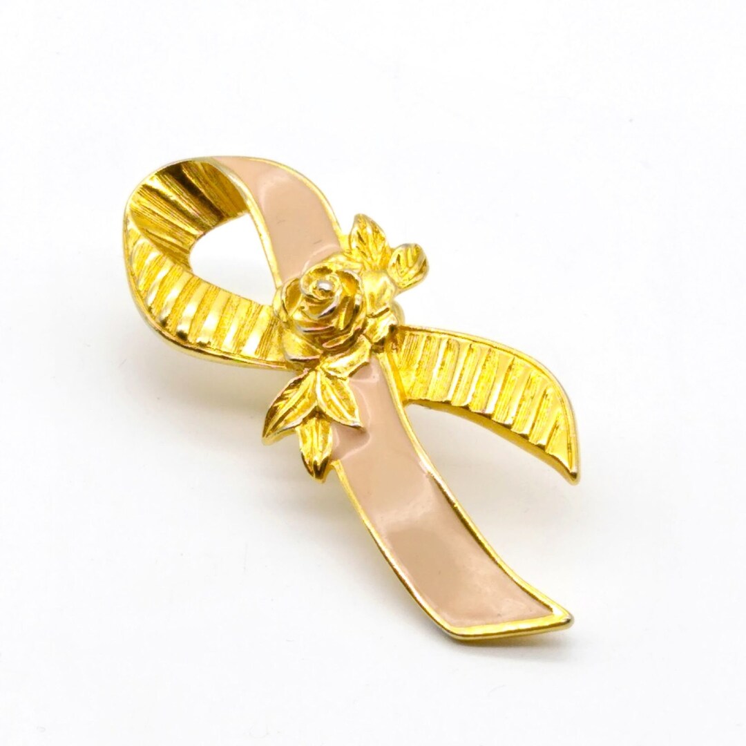 Broche (pin) Avon Breast Cancer Awareness - En émail Rose Et Finition Or - Thème Roses - Occasion - Fabriquée Aux États-Unis