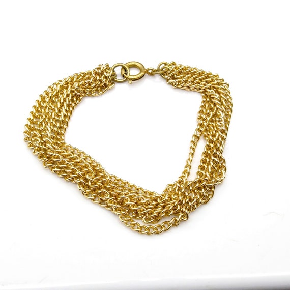 Retro Eloxal Multi Strand Bracelet, Gold Tone Lin… - image 2