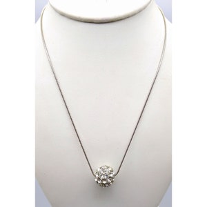 Vintage Lane Bryant Pave Bead Slide Pendant Necklace, Silver Tone Snake Chain