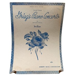 Vintage 1940s Griegs Piano Concerto Sheet Music Robbins Royal Edition