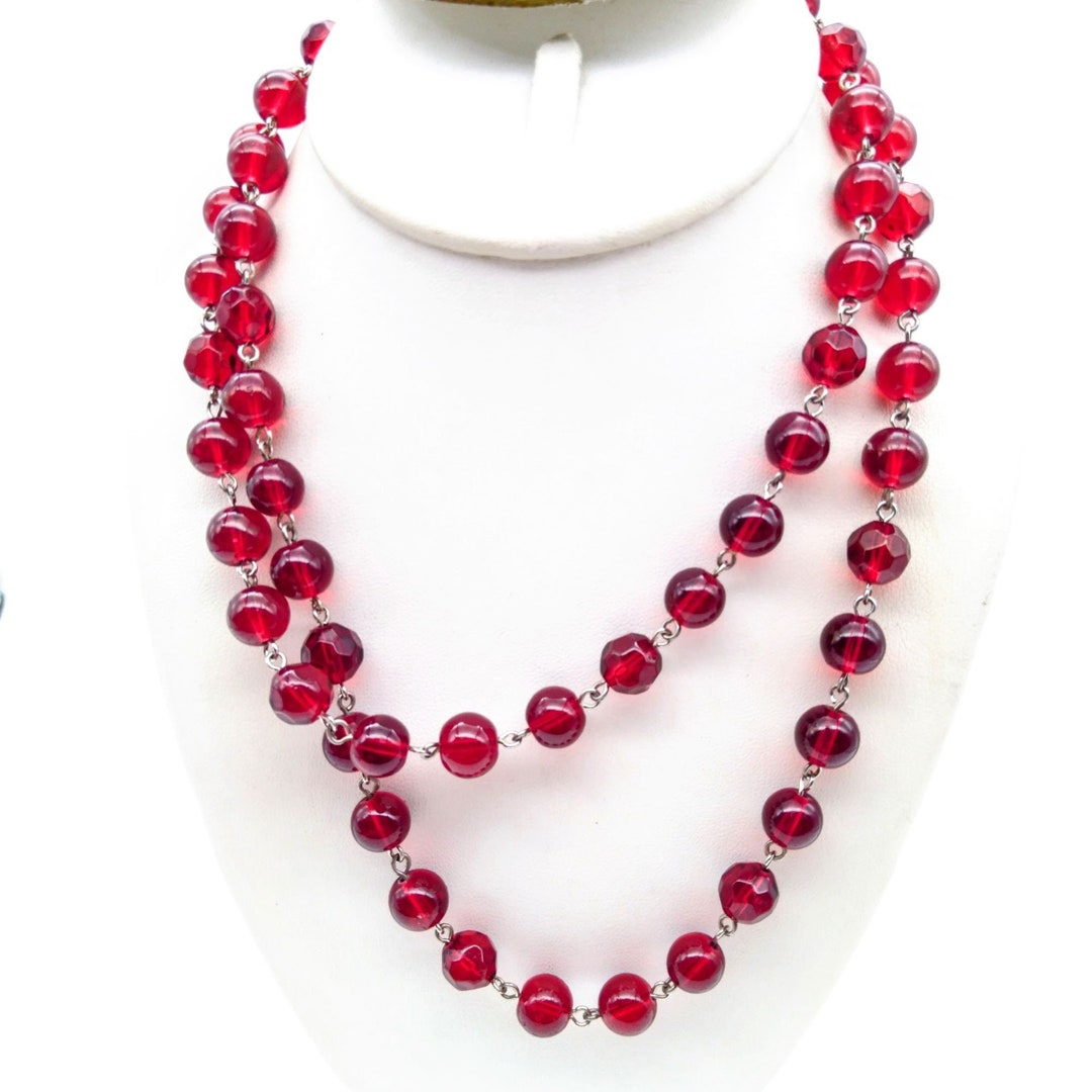 Ruby Red Vintage Lucite Beads, Rich Beaded Strand Flapper Necklace - Etsy