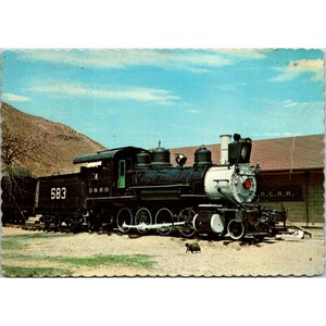 Cartão postal vintage com a locomotiva D&R.G.W. 583 no Museu Ferroviário do Colorado