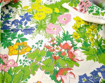 Vintage Bloomcraft Cloth, Let It Be Ecology Fabric, White with Colorful Flowers