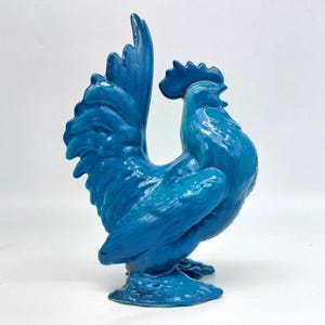 Vintage 1940s Ball Art Ware California Turquoise Blue Ceramic Rooster Figurine MCM Pottery