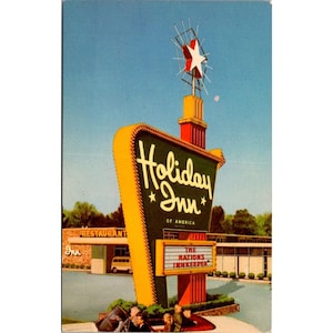 Cartão postal vintage do Holiday Inn, Jefferson City, Missouri, placa de motel, estilo retrô americano, anos 1950