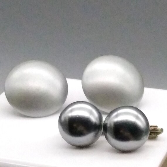 Vintage Silver and Gray Faux Pearl Earrings, Jewe… - image 1