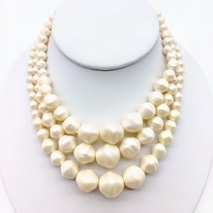 Vintage Multi Strand Baroque Pearl Necklace with Satin Finish on Triple Strand