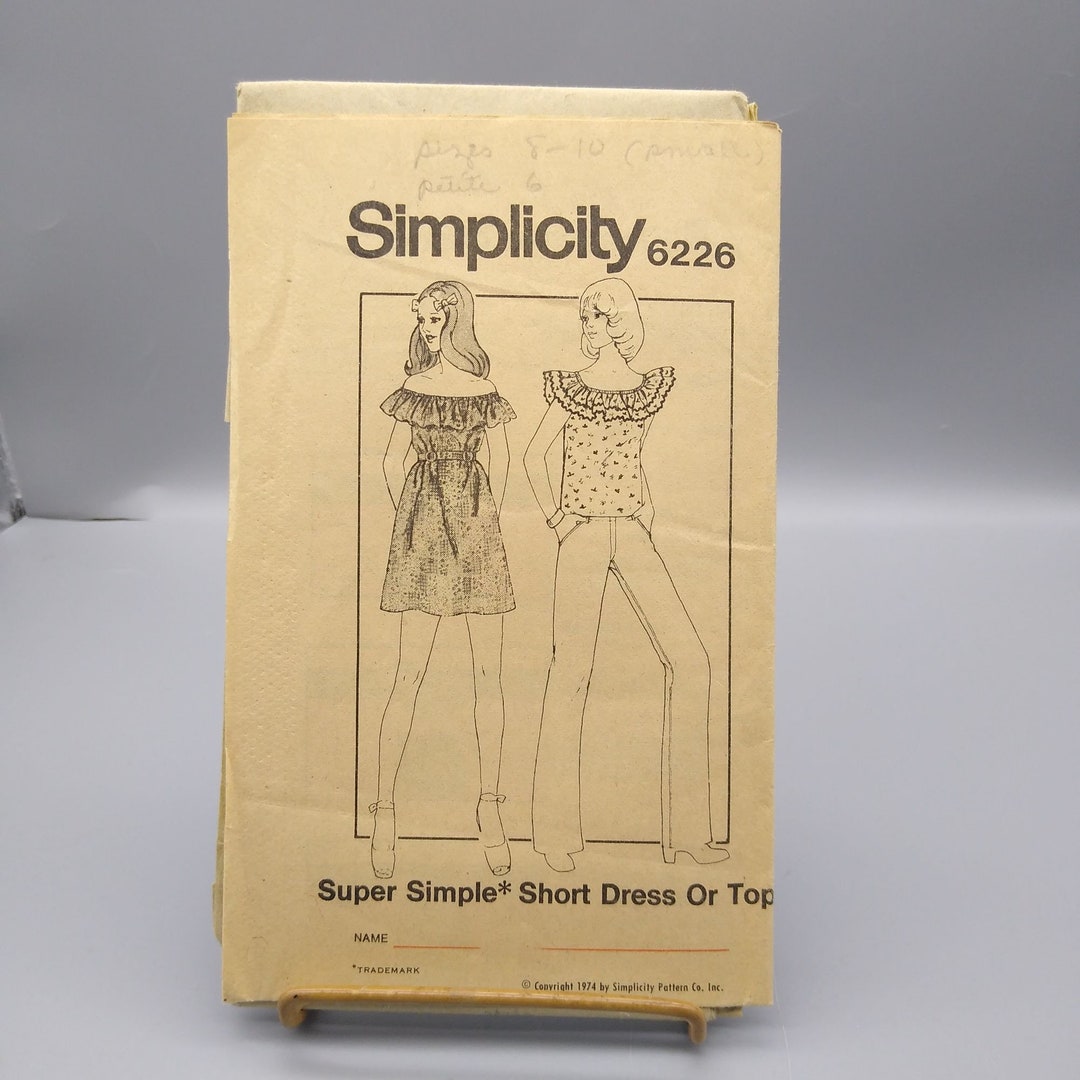 UNCUT Vintage Sewing PATTERN Simplicity 6226, Misses 1974 Super Simple ...