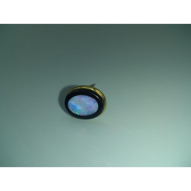 Dolan Bullock Oval Gemstone Pin Vintage D-B 14K Opal and Onyx Tie Tack