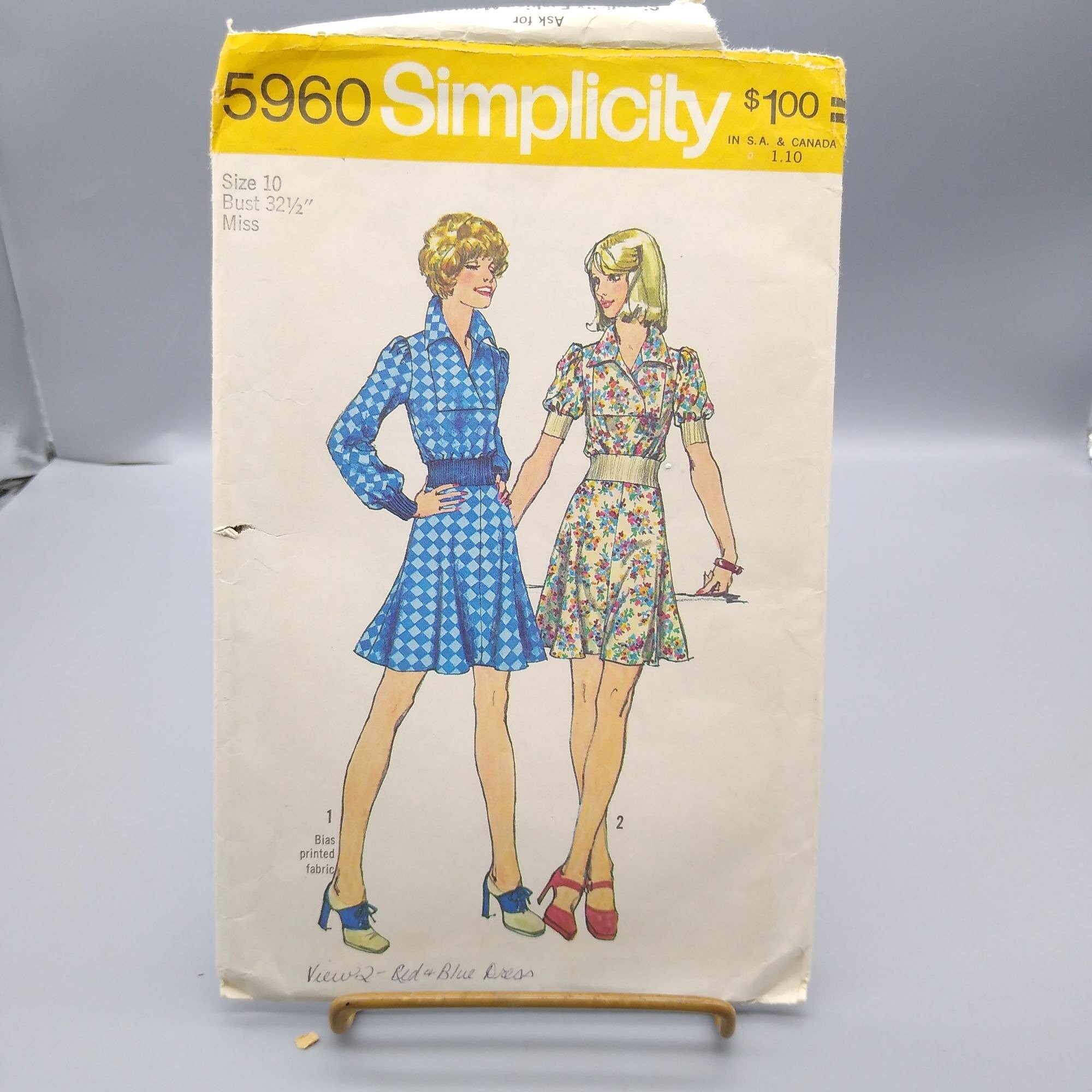 Vintage Sewing PATTERN Simplicity 5960, Misses 1973 Short Two Piece Dress, Size 10