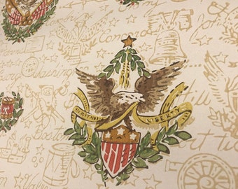 Americana Eagle Patriotic, Authentic Vintage Wallpaper by the Yard, Embossed Texture and Golden Watermark Historical Items, Beige and Red