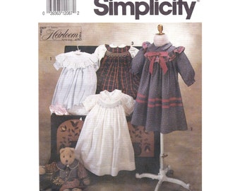 UNCUT Vintage Sewing PATTERN Simplicity 7644 Classic Heirloom 1991 Oliver Goodin Childs Dress with Smocking Variations, Toddler Size AA 2-4