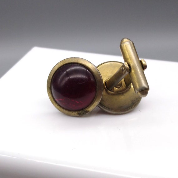 Classy Vintage Red Lucite Cufflinks, Ruby Cabocho… - image 3