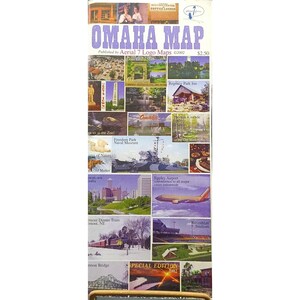 Puede incluir: Un mapa colorido de Omaha, Nebraska, con varios puntos de referencia y atracciones. El mapa incluye imágenes del zoológico, el museo naval, el aeropuerto Eppley y el estadio Rosenblatt. El título "OMAHA MAP" se muestra de forma destacada, con "SPECIAL EDITION 2002" en la parte inferior.