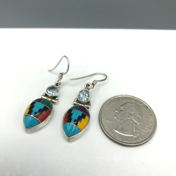 Vintage Native Stone Inlay and Sterling Silver Ea… - image 3