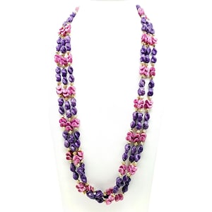 Vintage Multi-Strand Purple & Pink Bead Necklace with Golden Accents
