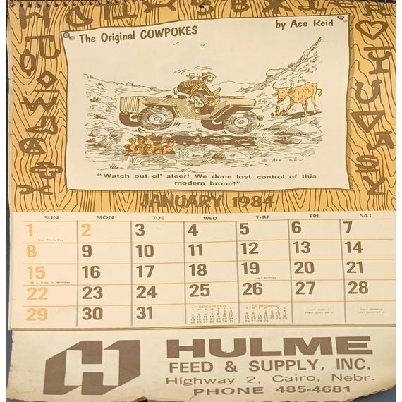 ヴィンテージ 1984 Hulme Feed and Supply カレンダー（エース・リード