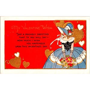Carte postale vintage de la Saint-Valentin avec des touches d'or et une illustration romantique