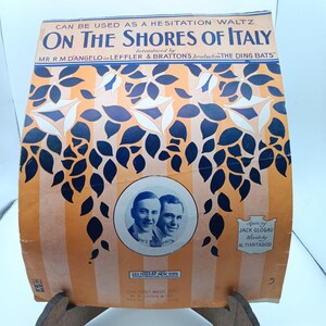 Vintage 1920s &quot;On The Shores Of Italy&quot; Sheet Music
