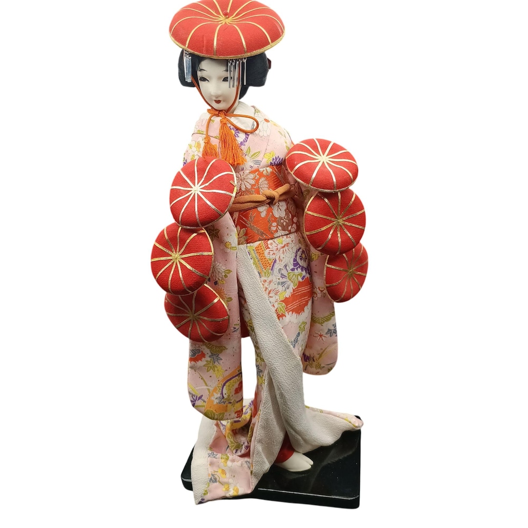 Vintage Geisha Hat Dance Silk Figurine 16in Japanese Doll Decor - Etsy