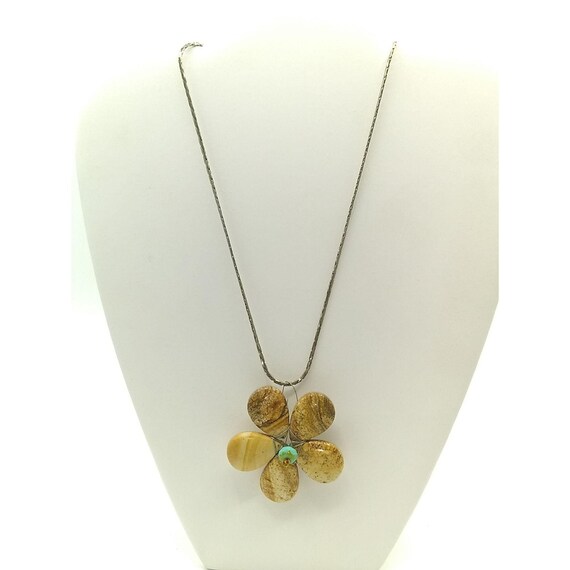 Green Fancy Jasper Stones Wire Wrapped on Fine Silver Ring and Sterling Silver Chain Semi Precious Gemstone Necklace Modern Necklace