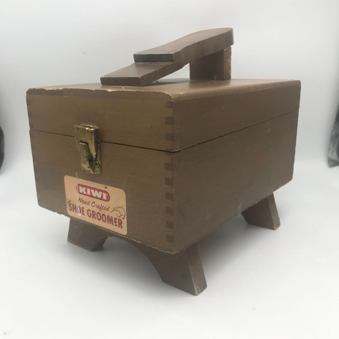 Vintage Kiwi Shoe Shine Box Kit Oak Wood Valet With Polish Etsy