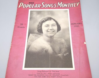 Vintage Sheet Music, Popular Songs Monthly Music Magazine, January 1921