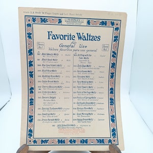 Vintage McKinley Music Co. Favorite Waltzes Sheet Music 1940s Piano Easy Classics