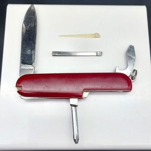 Vintage Rostfrei Red Multi-Tool Pocket Knife With Blade Screwdriver Bottle Opener & Accessories
