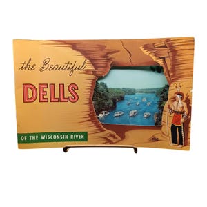 Livre d'informations vintage Wisconsin Dells avec images panoramiques et carte 1954