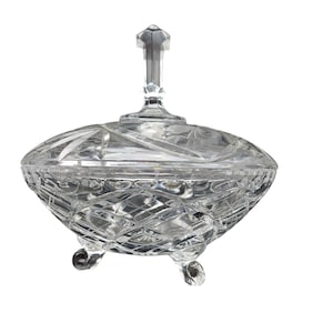 Vintage Crystal Candy Dish With Lid & Footed Base