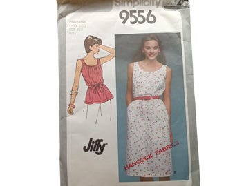 Vintage Simplicity 9556 Jiffy Sewing Pattern For Misses Pullover Dress Or Top Size 6-8 1980s