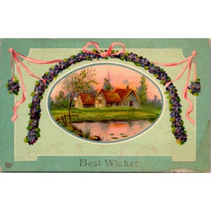 Vintage 1910 Postkarte "Best Wishes" mit handgeschriebener Notiz & US Briefmarke