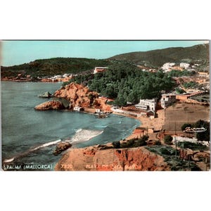 Vintage Palma Mallorca Playa De Cala Mayor 7820 RPPC-kleurenkaart met echte foto
