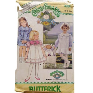 Vintage Craft Sewing PATTERN Butterick 3086 Cabbage Patch Kids Matching Girls and Doll Clothes, 1985 Dress and Pinafore, Size 5 6 6X