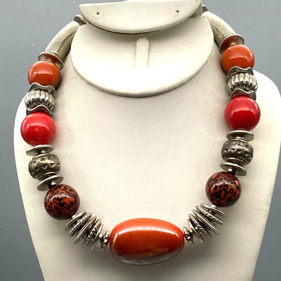 Vintage Dramatic Statement Necklace in Bright Col… - image 3