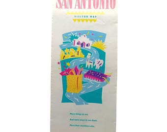 Vintage San Antonio Besucherkarte mit illustriertem Cover und Details zur Frühgeschichte