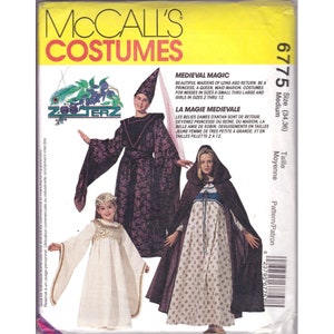UNCUT Vintage Sewing PATTERN McCalls 6775, Misses and Girls Halloween Costumes, 1993 Medieval Magic Gown Vest Belt Cape Hat, Women Size Med
