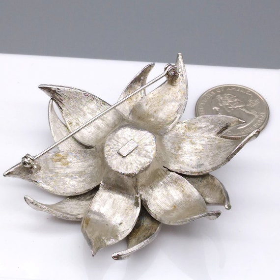 Vintage Judy Lee Flower Brooch, Brushed Silver To… - image 5