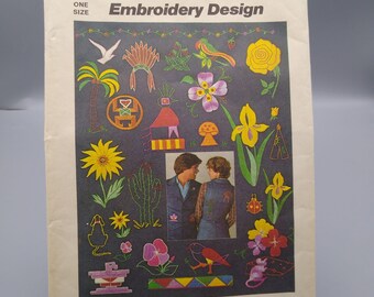 Vintage Schnittmuster Simpel 7516, Stickmuster 1976 One Size Transfers, Native Nature