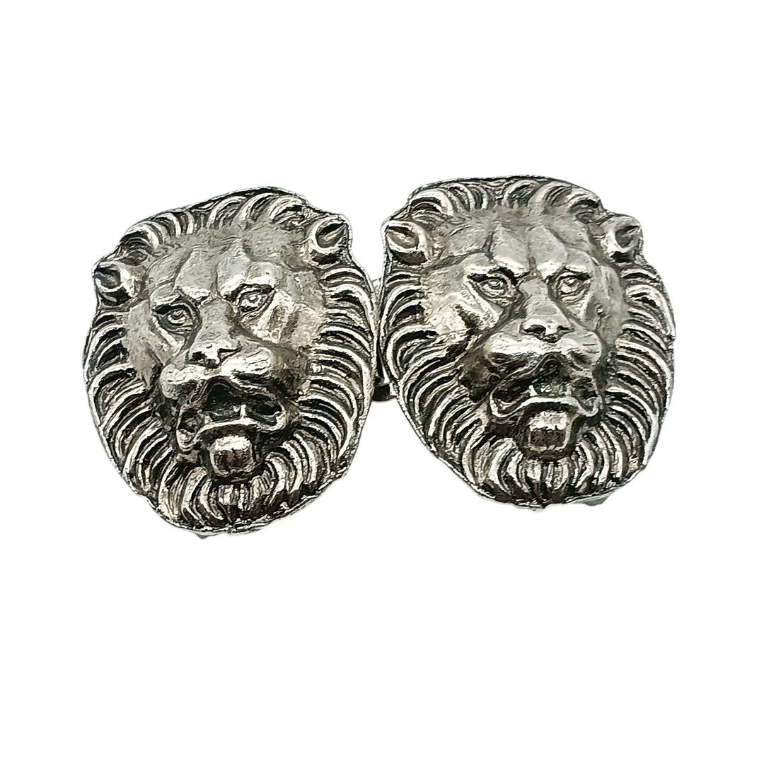 Vintage Silver Tone Lion Head Double Buckle 2 Pc Set - Etsy display picture 1
