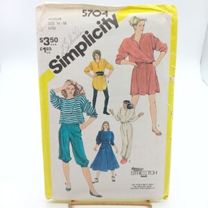 UNCUT Simplicity 5704 Vintage Sewing Pattern Medium Size 14-16 Misses Loose-Fitting Pullover Top & Pull-On Pants Ensemble 1982