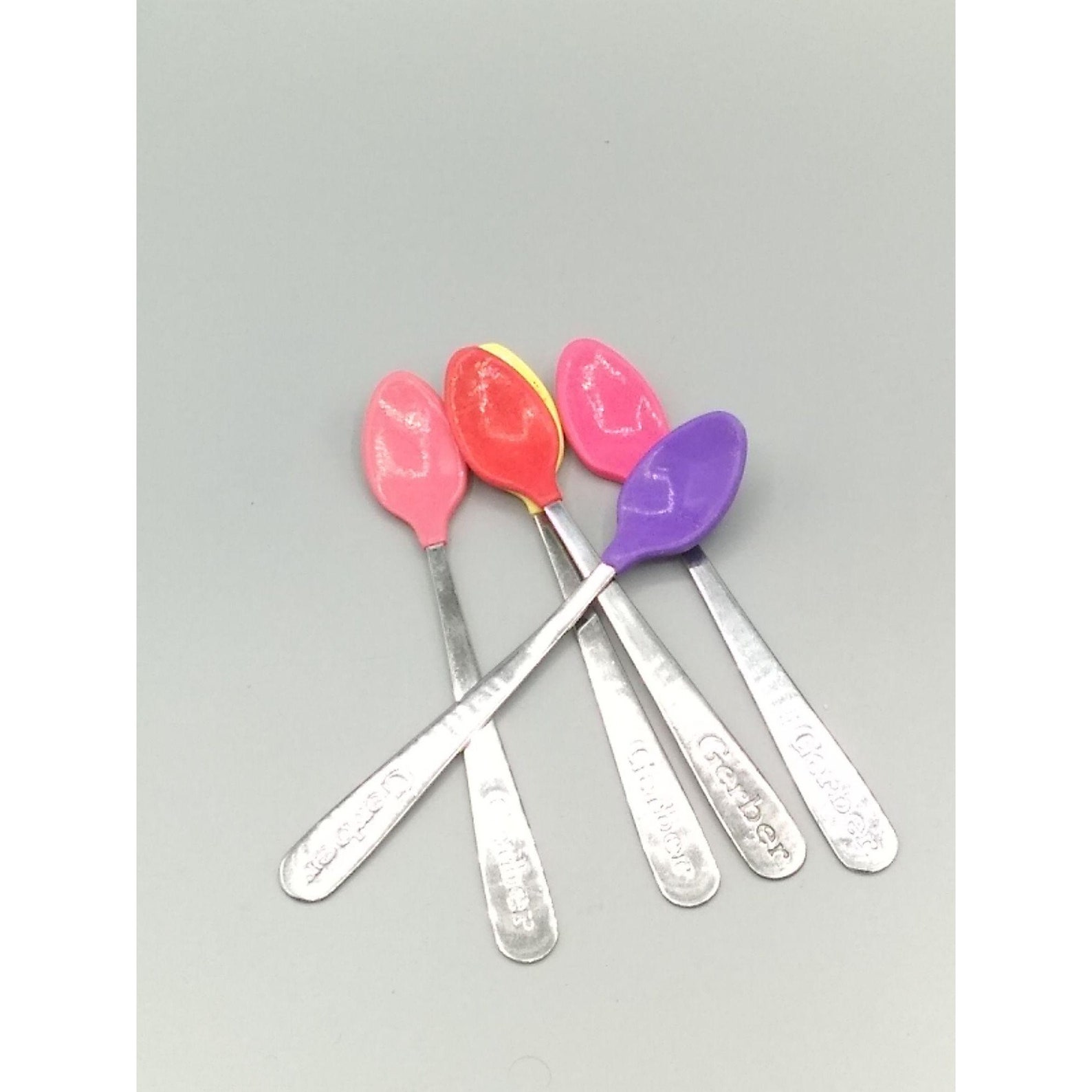 Vintage Gerber Baby Spoon Set Rubber Coated Stainless Steel Etsy