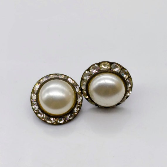 Vintage Crystal Halo Button Earrings, Classic Whi… - image 4