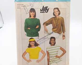 Vintage Sewing PATTERN Simplicity 8088, Jiffy Knit Misses 1977 Pullover Tops, Size Medium 12 14