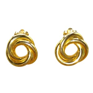 Minimalist Love Knot Earrings, Gold Tone Vintage Double Knot Clip Ons, Unisex Gift